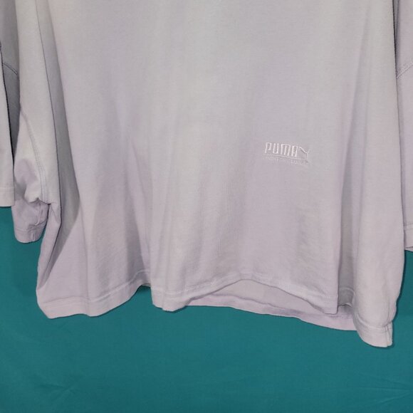 Puma Oversized Lavender T-Shirt With Logo Print Size XL 100% Cotton Relaxed Fit - Picture 3 of 9